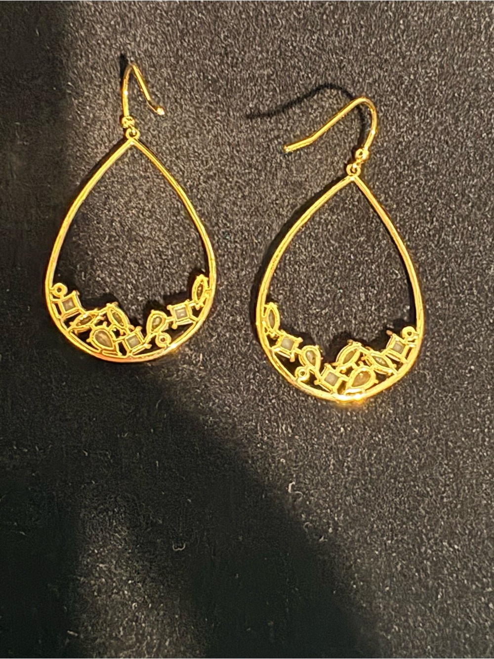 Gold Teardrop Earrings with Champagne Crystal Accents - Picture 2 of 2
